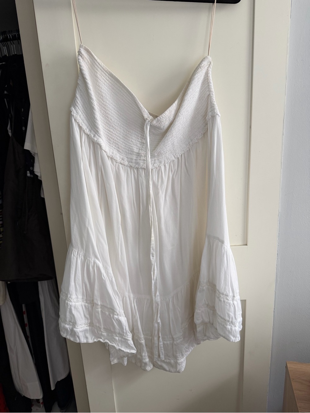 Wilfred White Mini Dress with Smocked Bodice